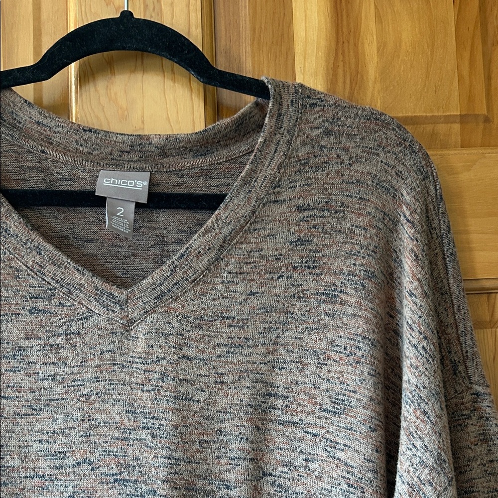 Chico's Heathered Brown V-Neck Top